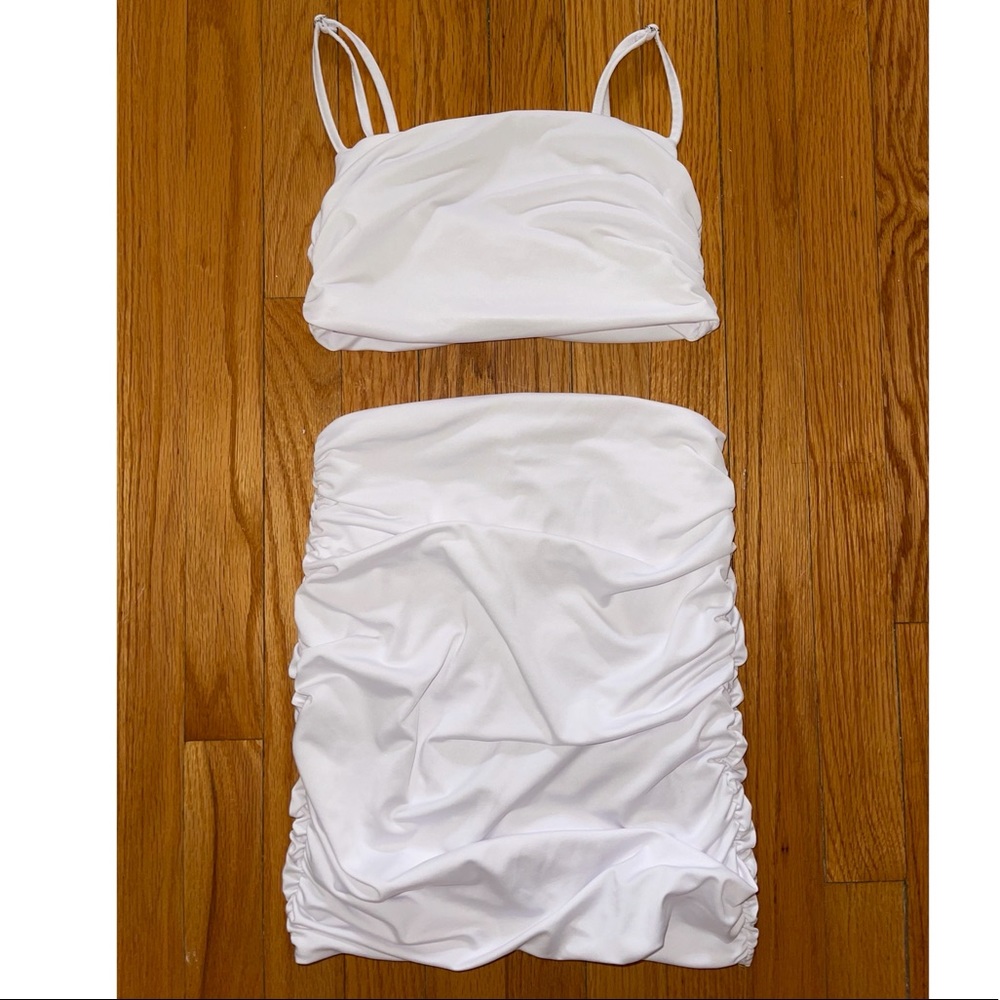 White two 2 Piece Ruched Bodycon Set
